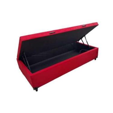 Imagem de Cama Box Baú Solteirão King Suede Vermelho, Imperium do Sono, Com Pist