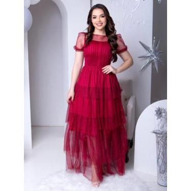 Imagem de Vestido de Festa Longo Rodado Soltinho com Brilho de Tule Transparente