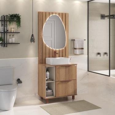 Imagem de Conjunto Lívia 80 com Pés Painel Ripado Espelho LED - Fabribam, Catedr