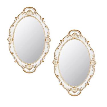 Imagem de Espelho de parede Eaoundm Oval Antique Decorativo 37x25cm branco 2 uni