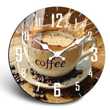 Imagem de PENGHONG Relógio de parede de madeira estilo country de 25 cm - Relógios de parede analógicos de quartzo decorativo de café - Relógio de parede vintage operado por bateria pequeno relógio rústico para