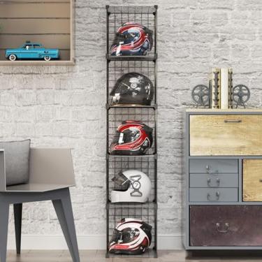 Imagem de Suporte Para Capacete De Motocicleta Stad Hat Display Case, Floor-stadig Metal Bike Helmet Holder Shoe Bag Shelf, Wire Cube Hat Orgaizer Grids Storage Bis, Clear, 5 Cubes