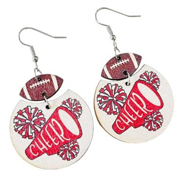 Imagem de Brincos de gota retrô de madeira de futebol americano, megafone, rugby, dia de jogo, joia de líder de torcida para fãs de esportes, Madeira, madeira