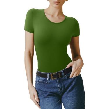 Imagem de Bodysuit REORIA verde com forro duplo básico de manga curta feminina