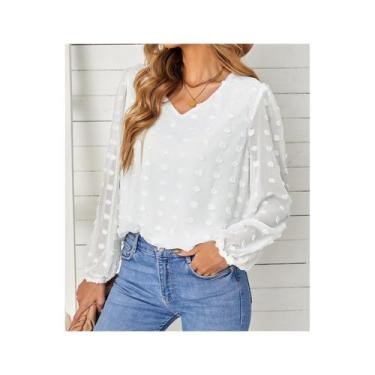 Imagem de Blusa texturizada de chiffon de bolinhas casual e formal para mulheres