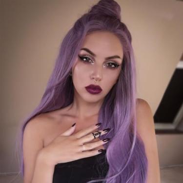 Imagem de Peruca sintética roxa com tela frontal, cor pastel, cabelo liso longo, peruca de substituição para mulheres negras, estilo parte lateral, peruca diária de festa com cabelo de bebê, densidade 150%