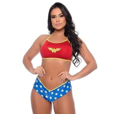 Imagem de Mini Fantasia Mulher Maravilha Com Top e Shortinho Tamanho Unico