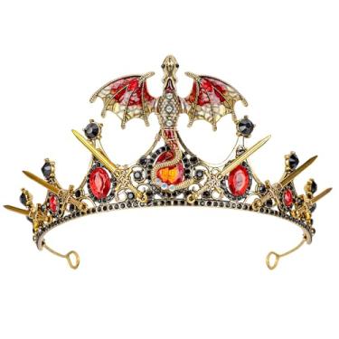 Imagem de CoTeeZa Fairy Crown Dragon Headpiece - Gold Red Dragon Sword Headband for Women Men, Viking Celtic Vampire Queen Headwear for Renaissance Halloween Fantasy Cosplay Accessories