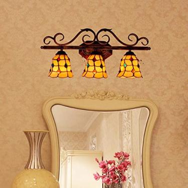 Imagem de AIBOTY Luminária de toucador de banheiro, luminária de maquiagem sobre o espelho, iluminação de vaidade de sombra de vitral Tiffany, luminária de parede de banheiro com 3 luzes, arandelas de parede