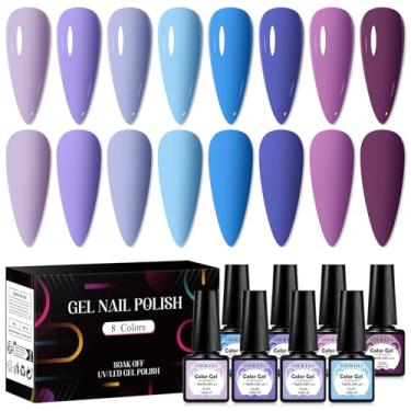 Imagem de Four Lily Conjunto de esmalte de gel azul e roxo, 8 cores, kit de esmalte de gel para manicure, faça você mesmo, presentes para mulheres e meninas