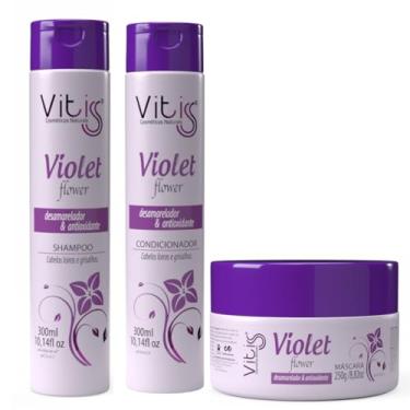 Imagem de Kit Violet Vitiss Shampoo Condicionador e Mascara desamarelador Elimina Tons Amarelados de Cabelos Loiros e Grisalhos