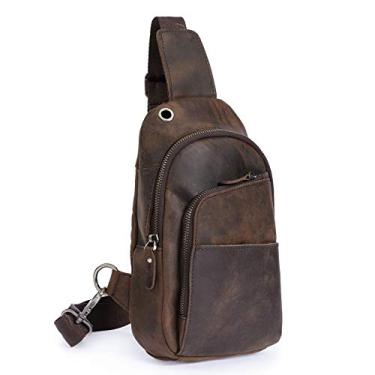 Imagem de Mochila masculina Le'aokuu casual para viagem, caminhada, chá, transversal, peito, alça de ombro único, mochila masculina de couro, Xb8010 Brown, Medium