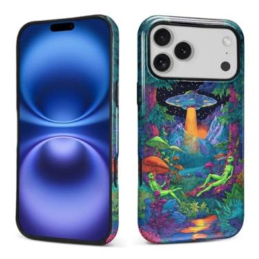 Imagem de Kapadiy Capa para iPhone 17 Pro Max, design de plantas de nave espacial alienígena híbrida dupla proteção de silicone rígido PC à prova de choque, capa protetora fina antiarranhões para homens e
