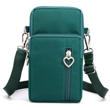 Imagem de JANKS Bolsa transversal pequena para mulheres, vários bolsos com zíper, carteira de nylon, porta-cartão de crédito com alça de mão removível, Verde