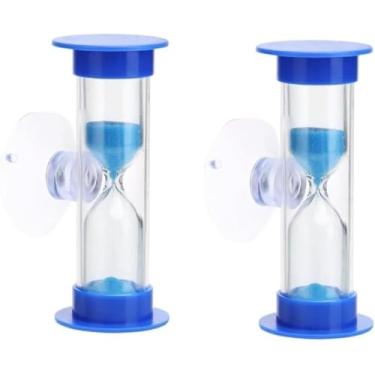 Imagem de 2 peças de temporizador de escova de dentes azul para relógio de areia de 2 minutos, temporizador de areia de 2 minutos, ventosa de plástico, ampulheta, enfeite de mesa, lembrancinhas de festa