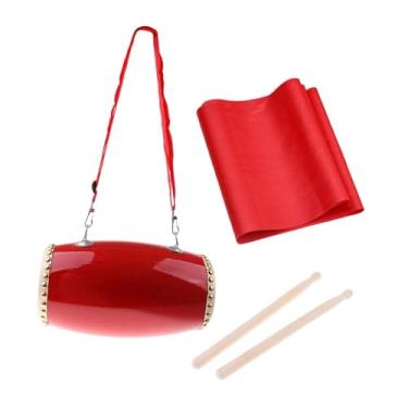 Imagem de MERIGLARE Tambor de cintura chinês tradicional, tambor de mão com baquetas, alça e lenço, instrumentos de percussão educacionais para crianças
