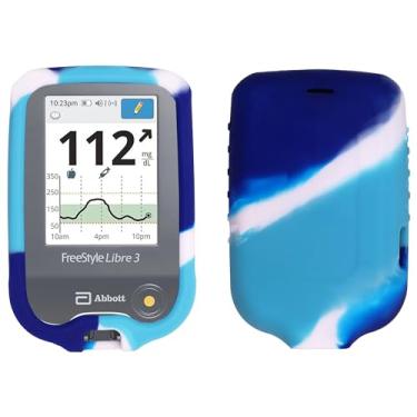 Imagem de Conjunto de capa protetora de silicone premium (protetor de tela + cordão + patch de cordão) para Freestyle Libre 3 / Freestyle Libre 2/14 dias (monitor contínuo de glicose) (mistura azul)