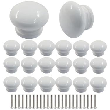Imagem de Hitefu 20 maçanetas de armário de cogumelo de madeira branca, puxadores de gaveta de madeira com parafusos para móveis e cômoda (3,3 cm de diâmetro x 2,5 cm)