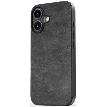 Imagem de SALAWAT Capa para iPhone 17 fina de couro PU vintage à prova de choque capa de telefone leve premium macio TPU bumper rígido PC capa protetora híbrida para iPhone 17 6,3 polegadas 2025 (preto)