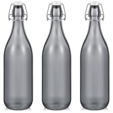 Imagem de Teenyyou 3 garrafas de vidro flip top de vidro com tampa hermética para bebidas, óleo, vinagre, kombucha, cerveja, água, refrigerante (cinza, 966 g)