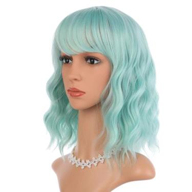 Imagem de Peruca EnileCor Verde Menta Sintética Curta Curly Wavy Bob 35cm