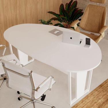 Imagem de Mesa Escritório Orgânica 180cm 100% MDF Pés Metal F5 Office, Branco