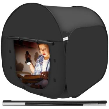 Imagem de Tenda de canto calma, barraca preta calma, barraca preta dobrável, tenda blecaute calmante pop-up com 2 janelas, fácil de configurar, barraca preta calmante dobrável