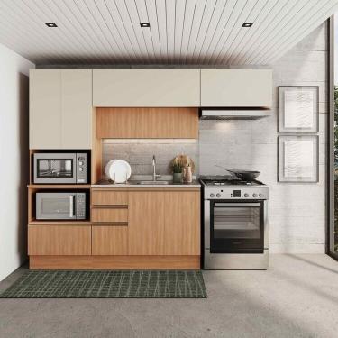 Imagem de Cozinha Modulada 4 Peças com Armários, Balcão e Torre Quente Aroeira Cabecasa Madeiramadeira Cinza Sereno/Cedro