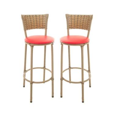Imagem de KIT 2 Banquetas Alta Encapada Junco CAPPUCCINO Area de Lazer Cozinha B