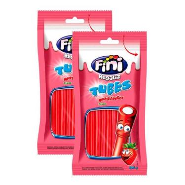 Imagem de Kit 2 Balas Fini Tubinho de Morango Doce 80g