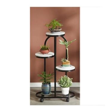 Imagem de Suporte para flores Nordic ferro forjado planta prateleiras móveis ao ar livre sala de estar suporte chão para flores varanda interior multi-camada(Preto)
