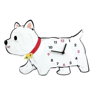 Imagem de Generic Relógio de parede de animal silencioso com pêndulo de perna oscilante de madeira adorável cachorrinho relógio pendurado decoração para casa jardim de