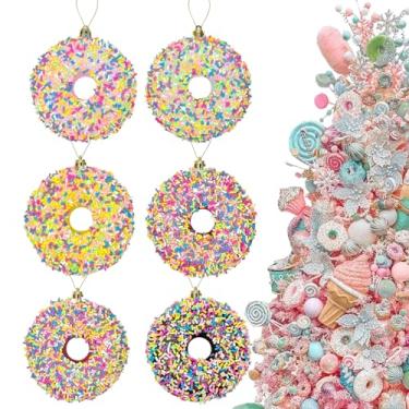 Imagem de 6 peças de enfeites de Natal para sobremesa, donuts, doces, cana-de-doce, artesanato para decoração de árvore de Natal, ideal para Natal, Ano Novo, aniversários, casamentos e festas em casa