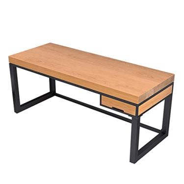 Imagem de 5sssallefaa Mesa de escritório estilo industrial de madeira de pinheiro, mesa de computador de madeira maciça de 5 cm de espessura com gavetas, mesa de metal sólido, comprimento 120-200 cm opcional (A