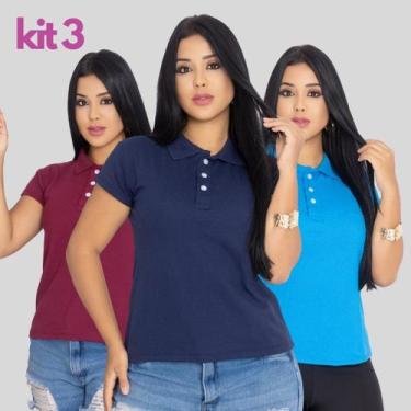 Imagem de Kit3 Camisa Polo Feminina Ótimo Acabamento Tecido Piquet - MULTI MARCA