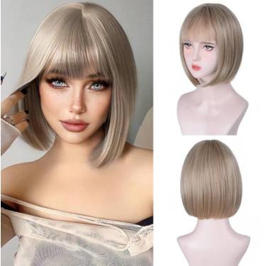 Imagem de Peruca cor T Ash Blonde Bob 30 cm com franja de cabelo sintético - T-c