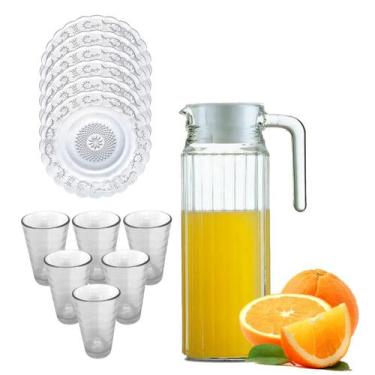 Imagem de Conjunto 12 Pratos de Vidro Com 06 Copos + Jarra 1 Litro - Ladiv