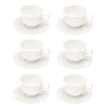 Imagem de Cj 6 Xícaras P/Chá C/Pires de Porcelana Fancy Branco 200ml Wolff