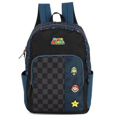 Imagem de Mochila de Costas Luxcel Super Mário Bros Patch Azul
