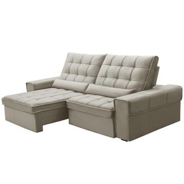 Imagem de Sofá Retrátil Reclinável Para Sala 3 Lugares 250cm Nebrasca F04 Veludo Bege - Lyam Decor