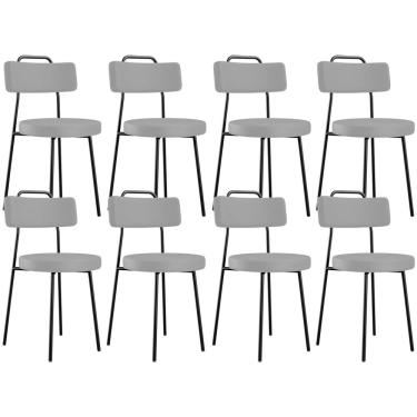 Imagem de Kit 08 Cadeiras Decorativas Estofada Para Sala De Jantar Barcelona L02 Facto Cinza - Lyam Decor