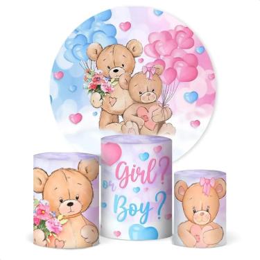 Imagem de Painel De Festa E Capa Cilindro Dec Chá Revelação Rosa E Azu