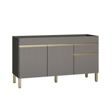 Imagem de Balcão de Pia de Cozinha 150 cm 3 Portas Sem Tampo Kits Paraná, Cinza 