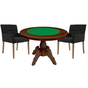 Imagem de Mesa de Jogo Carteado Montreal Tampo Reversível Imbuia com 2 Cadeiras Vicenza Preto Fosco - GranBelo
