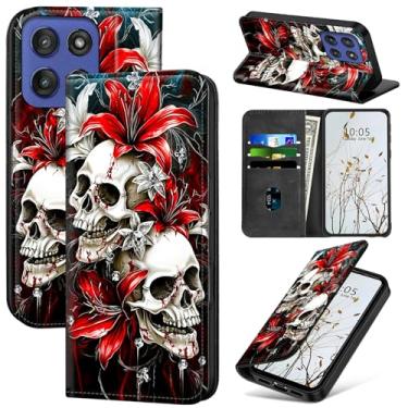 Imagem de Dikoer Capa carteira para Motorola G Stylus 5G 2025/Moto Edge 60 Stylus de 6,7 polegadas mulheres e homens, capa flip com suporte para cartões, fecho magnético, proteção absorvente de choque, caveira