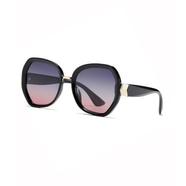 Imagem de Óculos de sol femininos grandes polarizados modernos grandes óculos de sol retrô feminino Sunnies Driving SY6123, Armação preta | Lente cinza-rosa, Oversized