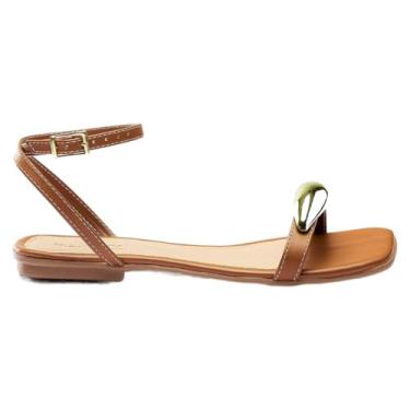 Imagem de Sandália Rasteirinha Feminina Lesma Enfeite Metalizado Tacha (Caramelo, BR, Adulto, Numérico, 39)