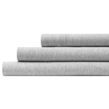 Imagem de Aeropostale Jogo de lençol de malha jersey super macio, lençóis de cama de 3 peças, lençóis de jérsei rico em algodão, serve para colchões de até 43 cm de profundidade, tamanho solteiro, cinza