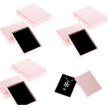 Imagem de DPWOUM Pacote com 6 caixas de presente rosa e preta, tampas pequenas de papelão J estojo de armazenamento quadrado para pulseiras, brincos, colares