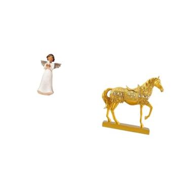 Imagem de Fenteer Estatueta de Resina de Anjo Querubim, Escultura Segurando Pombo, Cavalo, Animal, Estátua Gravada, Presente Decorativo para Sala de Estar, Escritório,